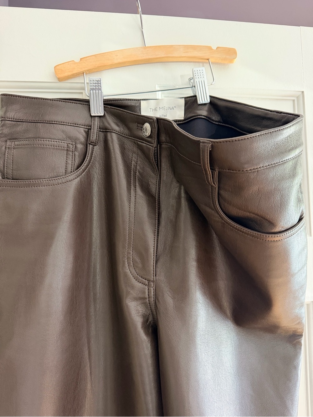 Aritzia Dark Brown Leather Straight-Leg Pants